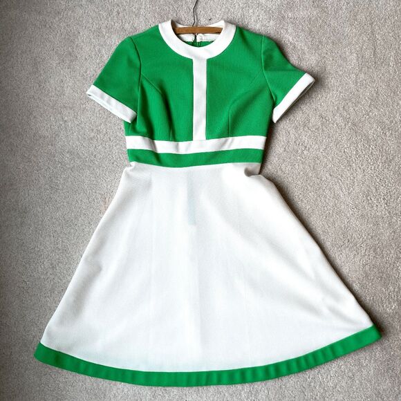 VTG 1960s Mod Green & White Dress M/L | Go-Go, Barbie, Mad Men Costume - Picture 2 of 8
